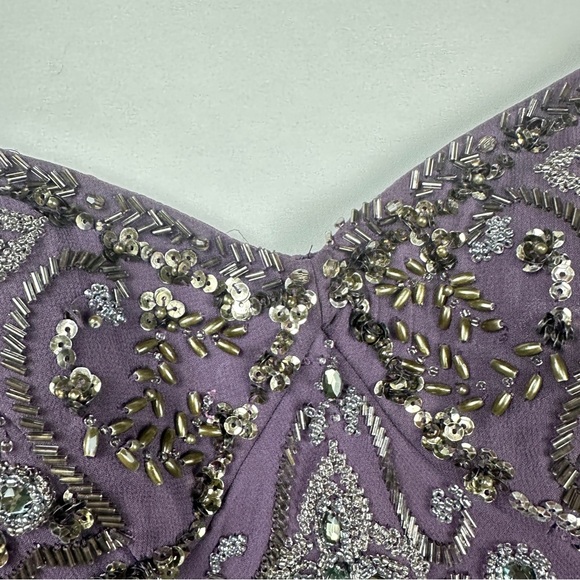 Sue Wong Nocturne Silk Beaded Purple Mini Dress - Picture 3 of 11